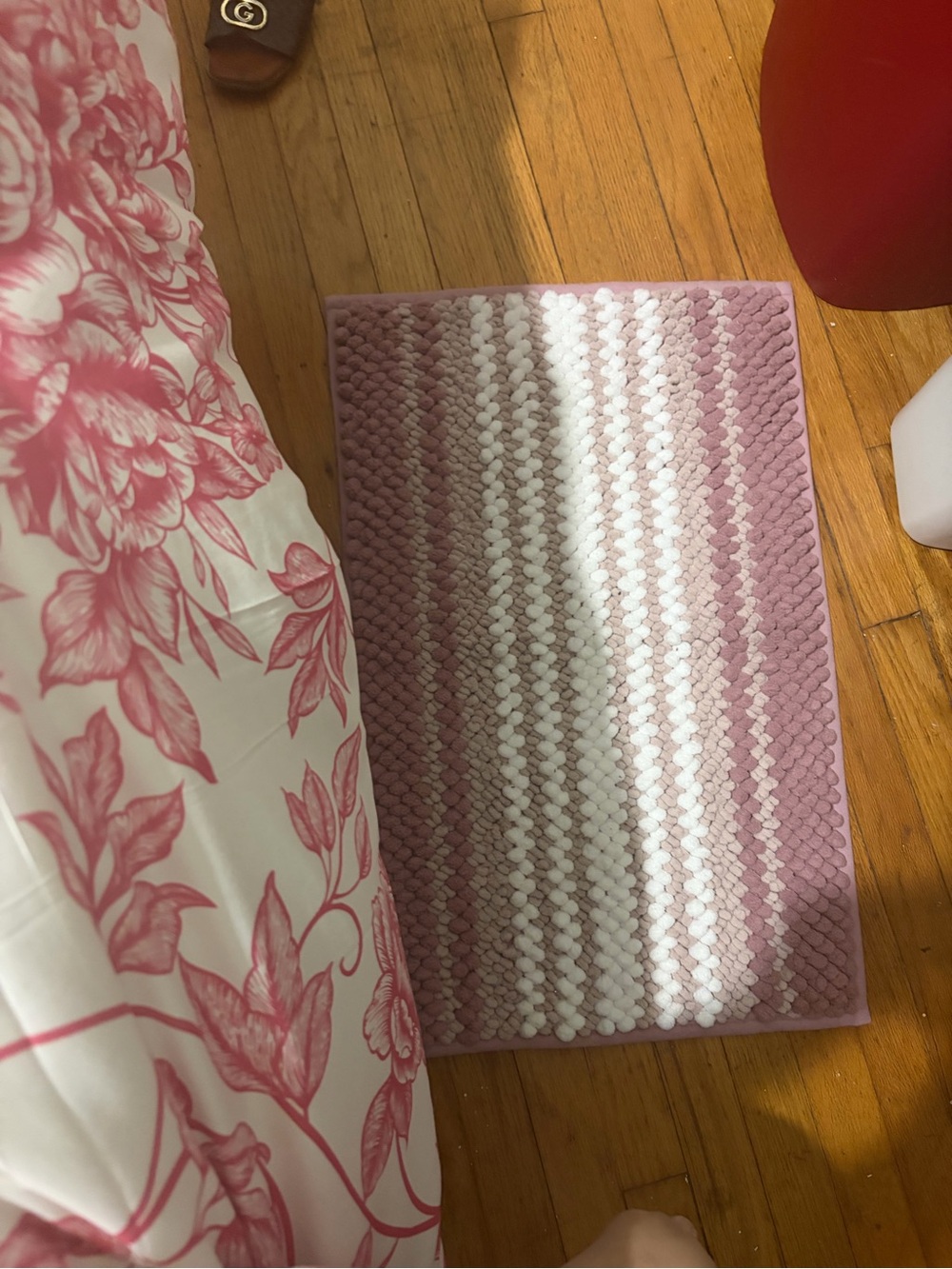 Crate&Barrel Pink and White Striped Bath Mat
